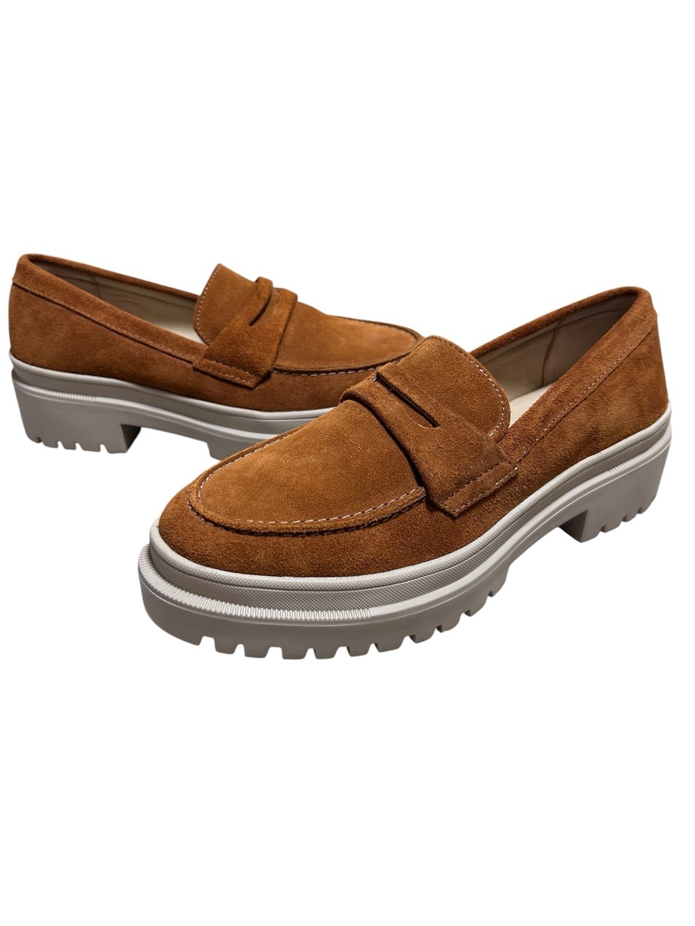 NWOT Portland Lather Patina brown suede chunky loafers size 9 academia preppy